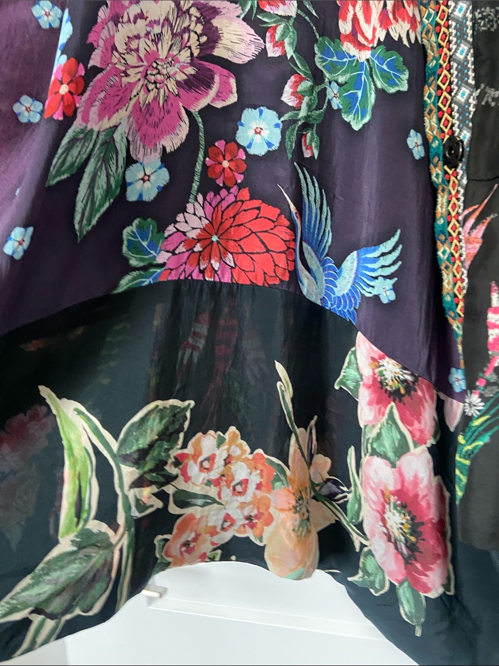Johnny Was Floral & Crane Kimono Black - Navy with Multicolored/Silk - Picture 11 of 12